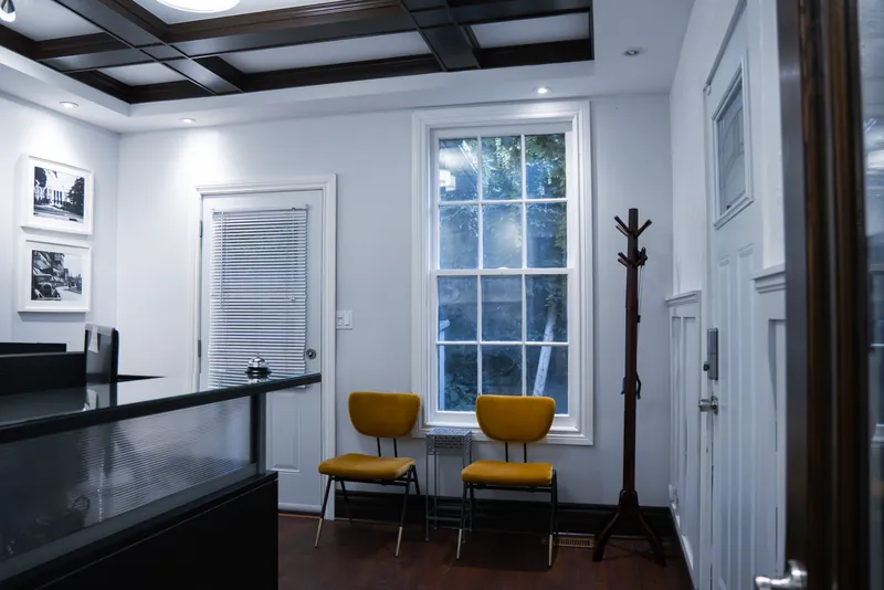 Reception area with coffered ceiling